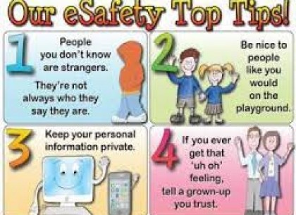 E safety top tips, shared with the children regularly and displayed throughout the school. 