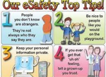E safety top tips, shared with the children regularly and displayed throughout the school. 
