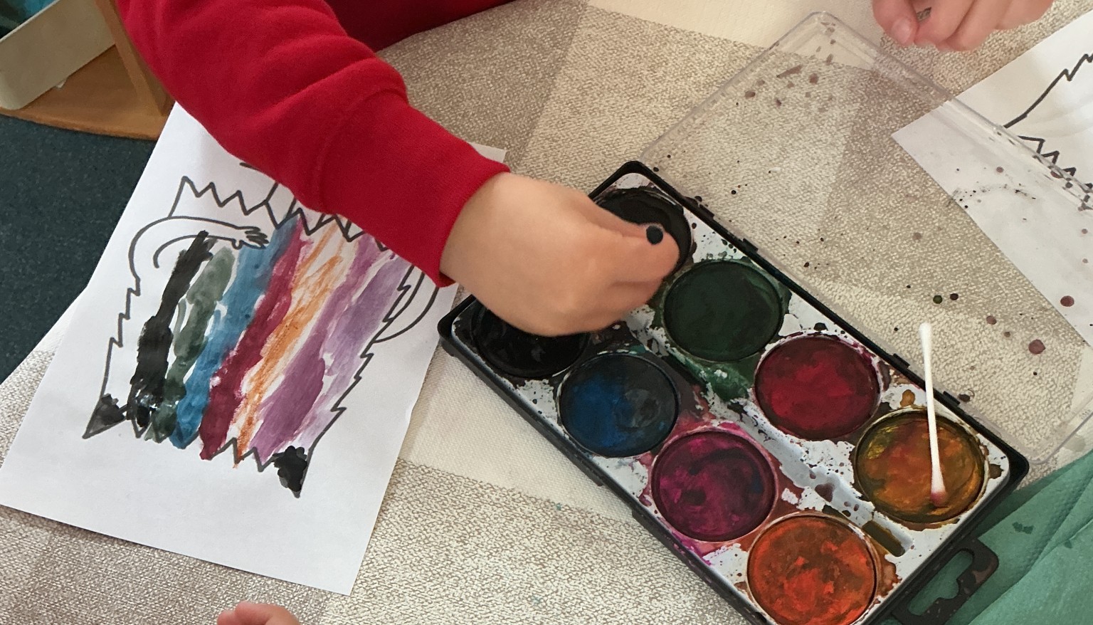 Colour monster painting with cotton buds