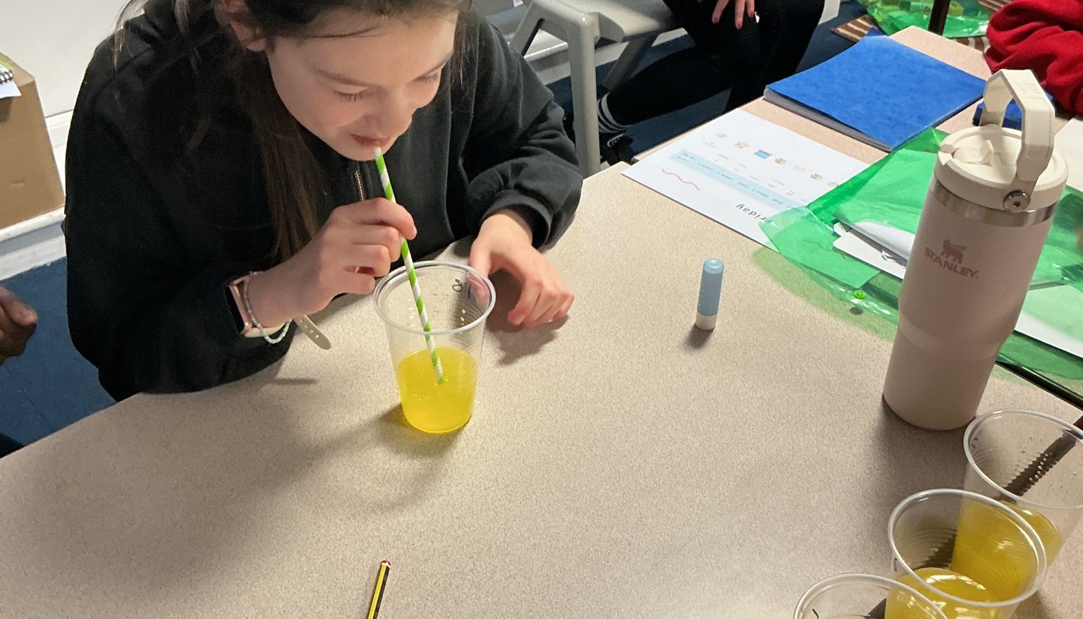 We used straws to taste out juice to identify the optimum ratio for orange squash.
