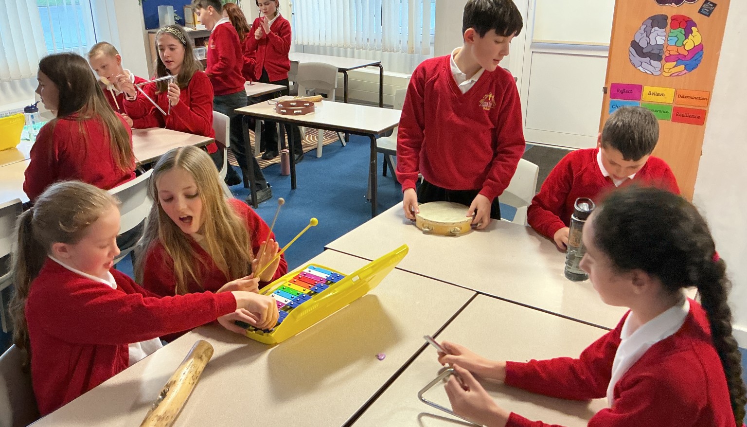 We used a variety of percussion and tuned instruments to create the sounds of the Rainforest.