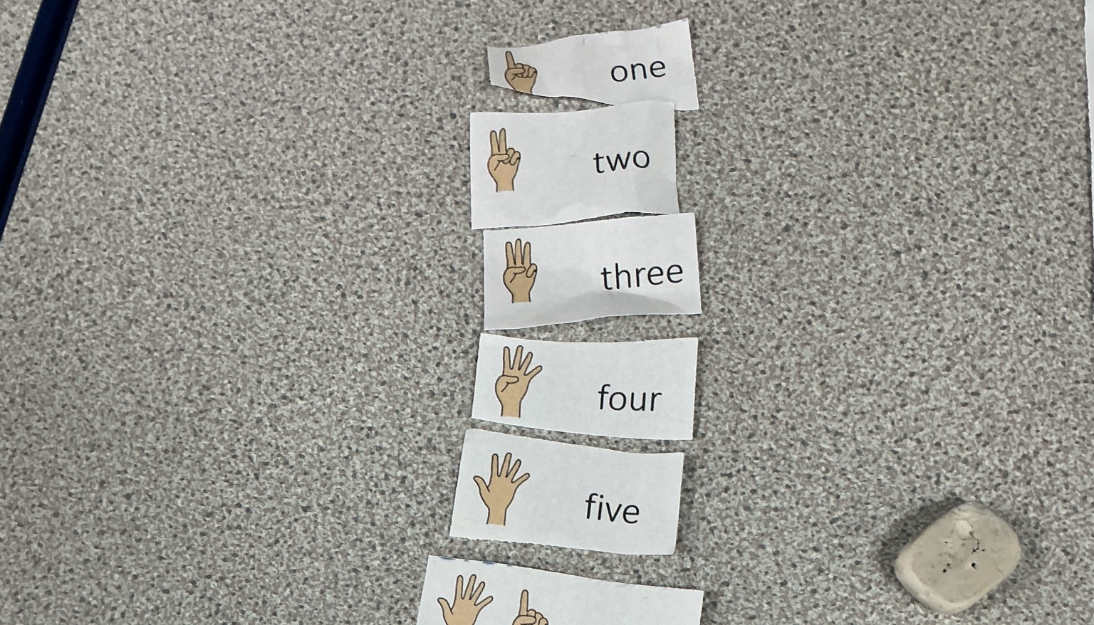 Using the pictorial representation, we put the numbers in order and had a go at reading the words. 