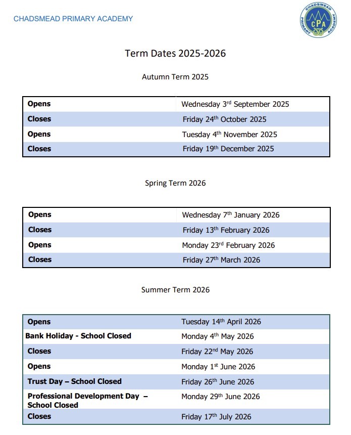 Term Dates 2025-2026