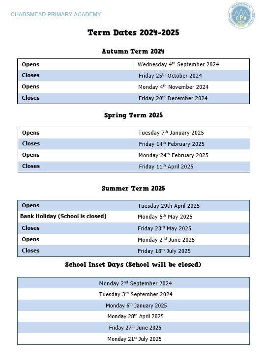 2024-2025 Term Dates