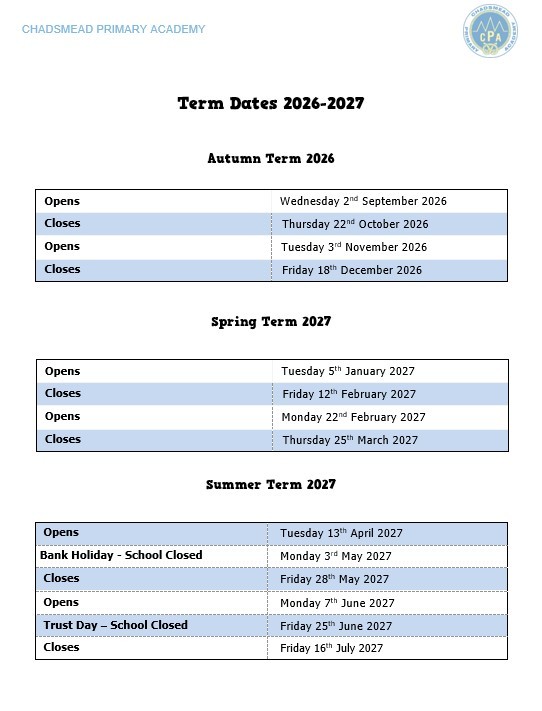 2026-2027 Term Dates