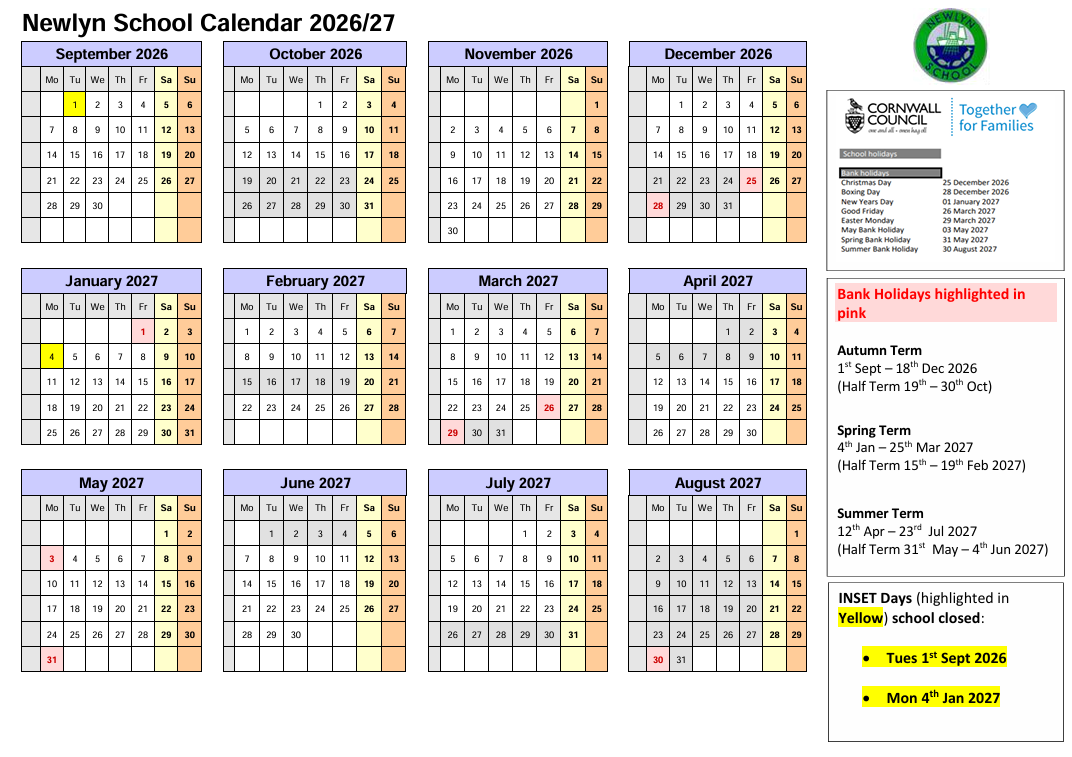 Newlyn Term Dates 2026/2027