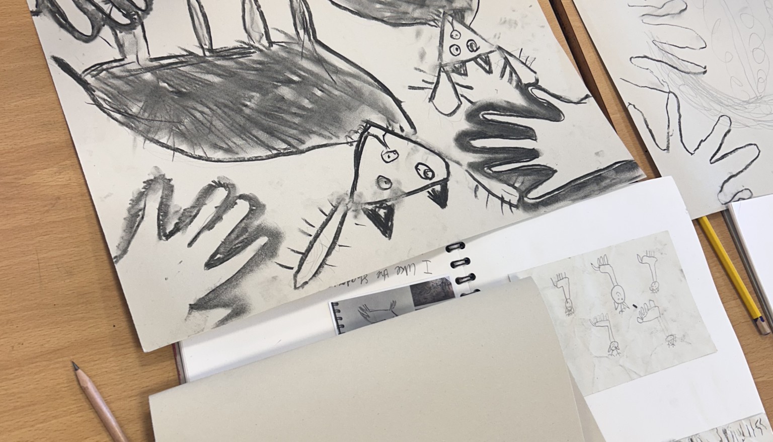 Art lesson, recreating pre-historic cave paintings. 