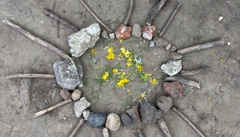 Using natural materials to create a piece of art.