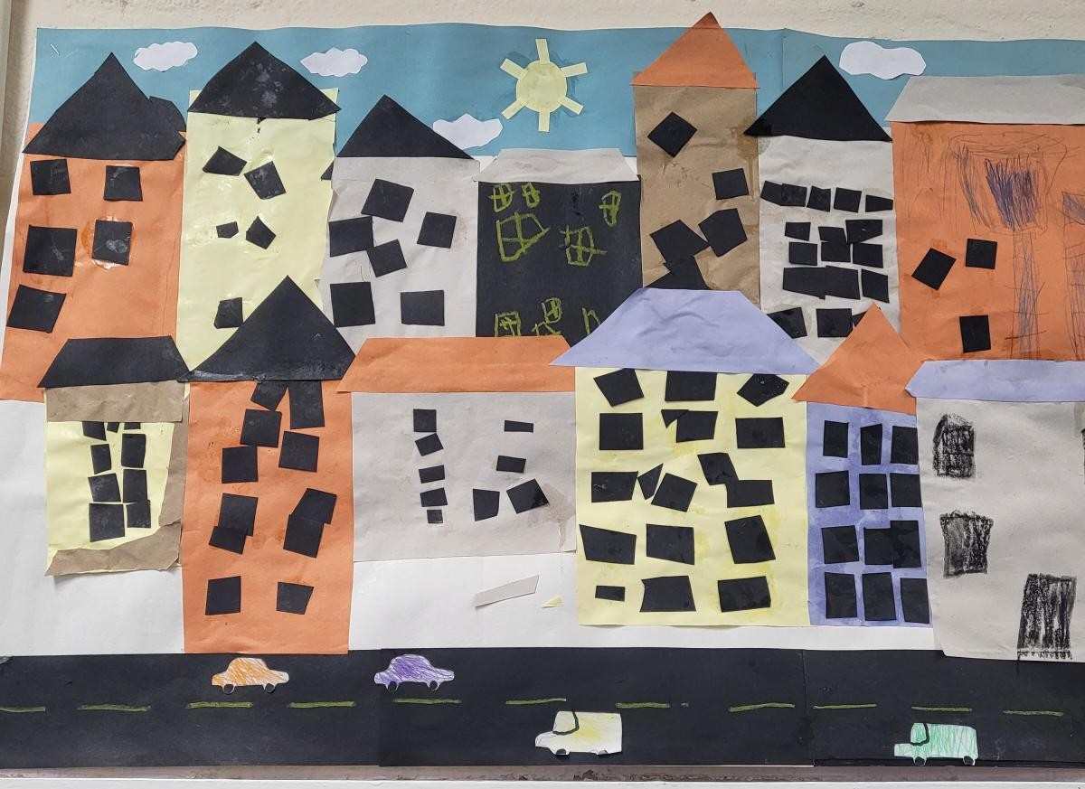 The children in Reception created their own collage towns. 