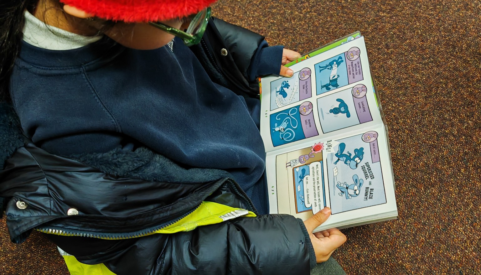 Choosing a graphic novel.