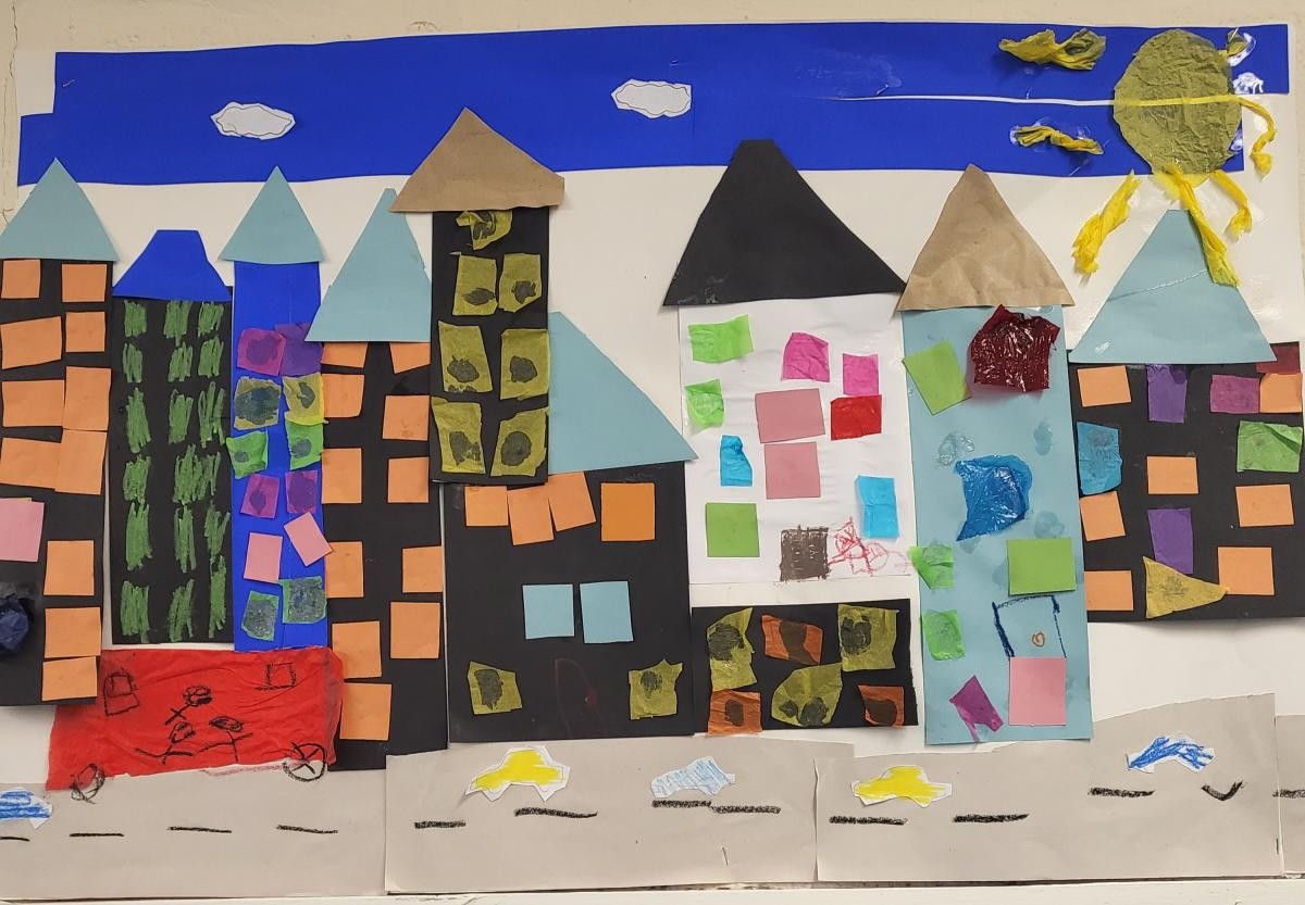 They learned all about the features of towns and cities and then created their own images in groups.