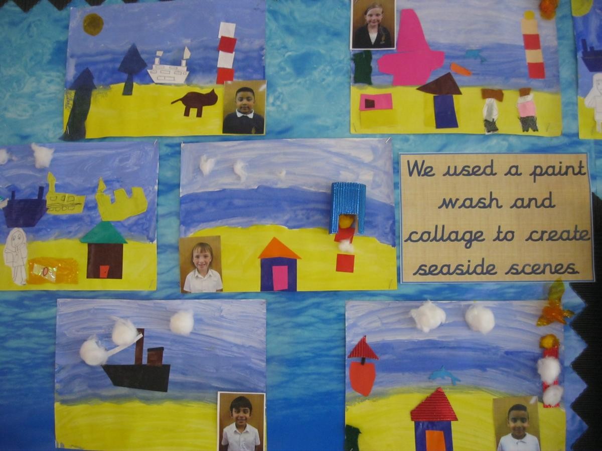 In Year 2, we made our own sea-side landscapes after we visited the beach!