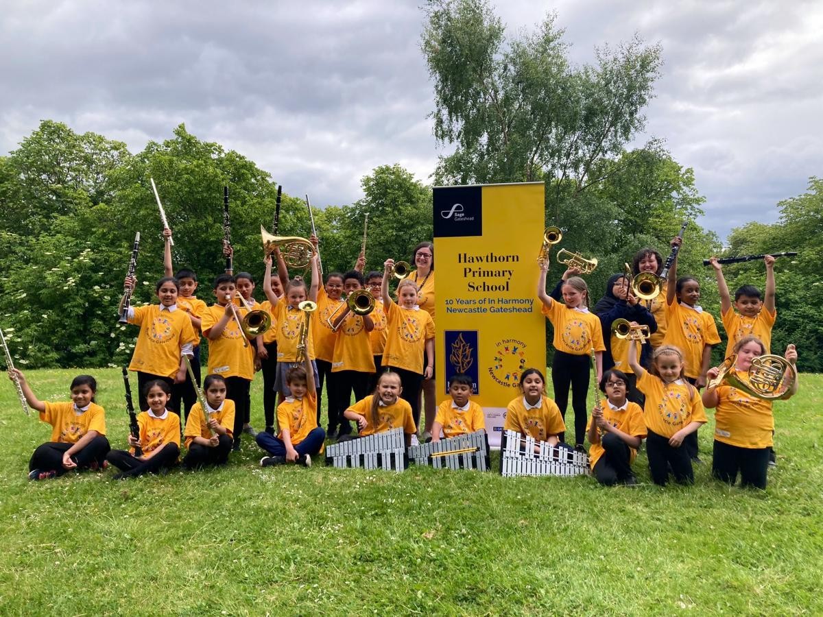 Armstrong Brass and Debussy Wind Ensemble performing at Elswick Park