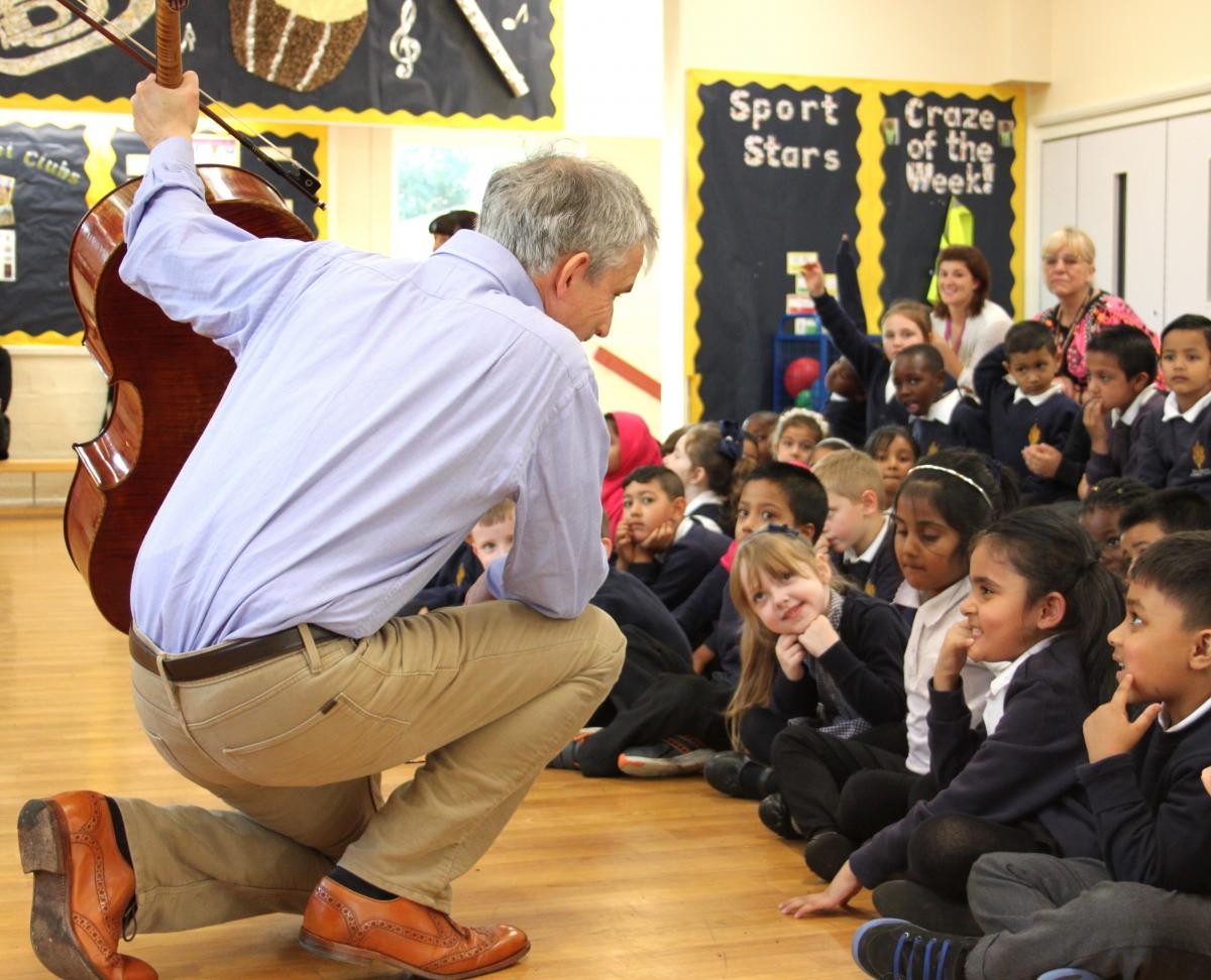 A string quartet from Royal Northern Sinfonia visited the year 1 class to show them which instruments they'll be learning - September 2017