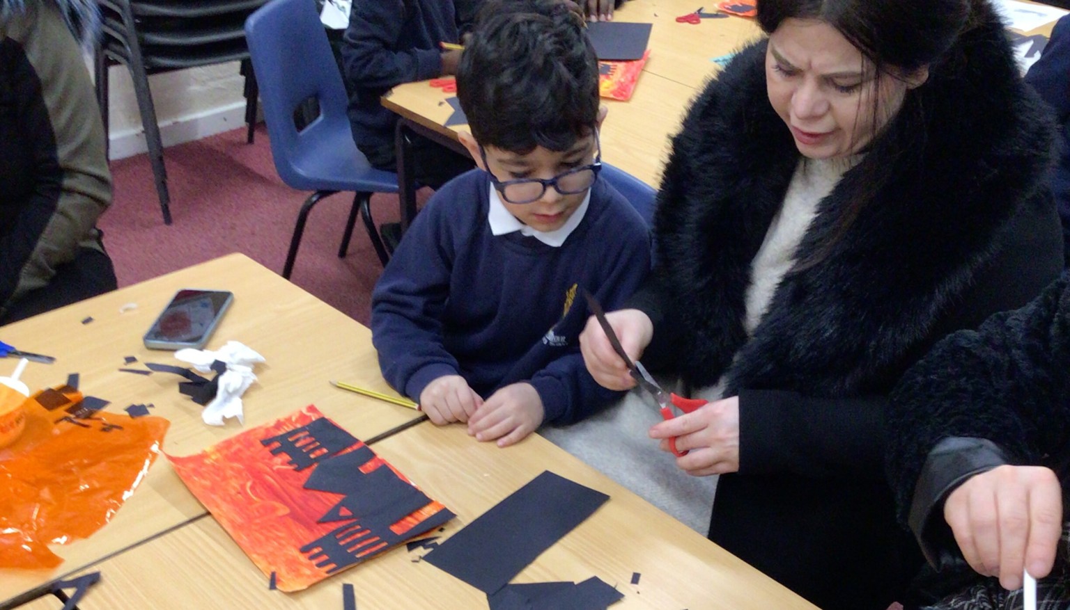 We created silhouette pictures linked to our topic The Great Fire of London.