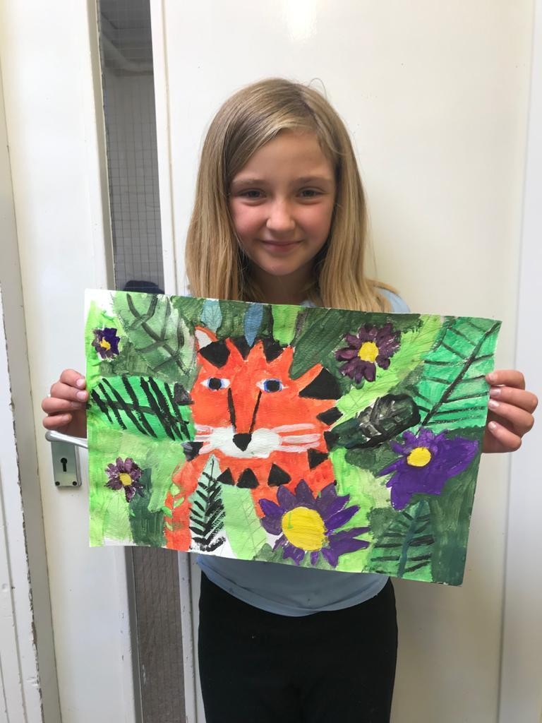 Completed painting in the style of Henri Rousseau