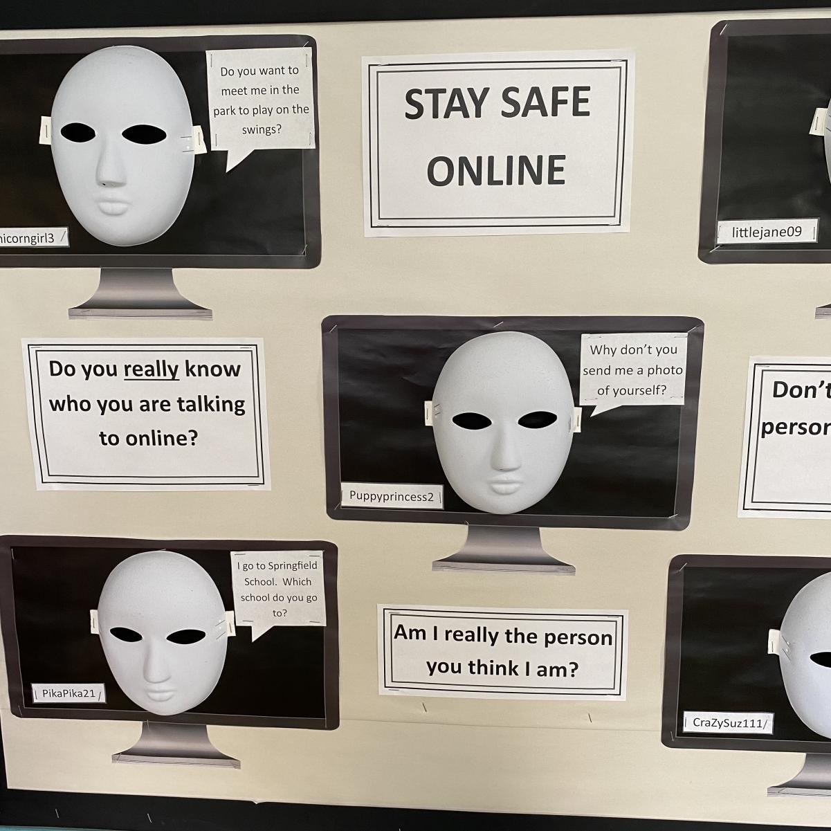 Staying safe from strangers online display.