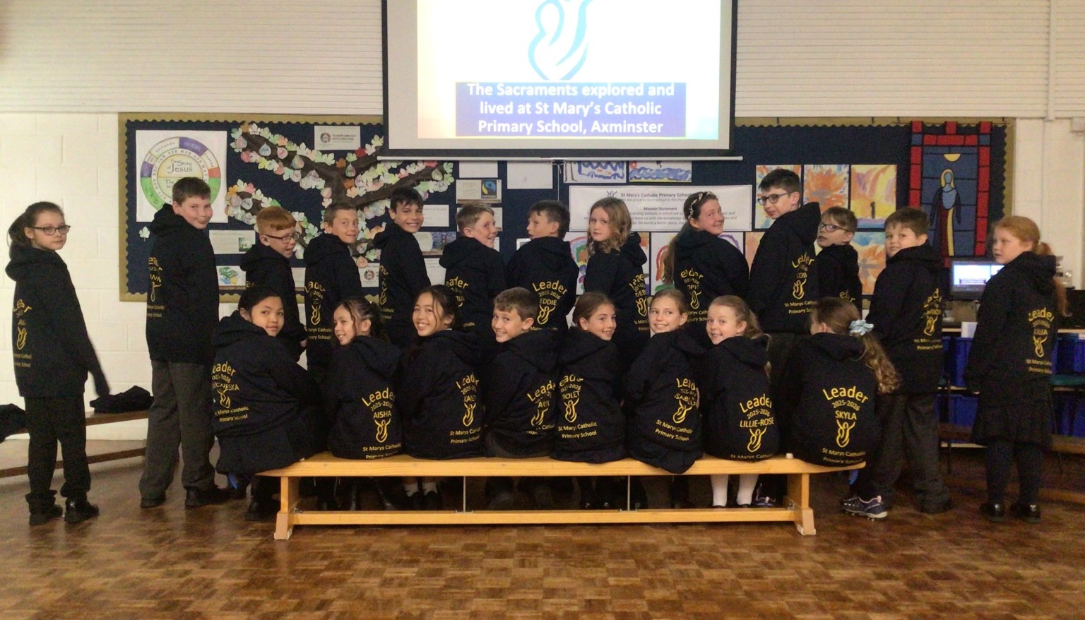 Our new Year 6 playleaders after thy have made their Holy Order promises.