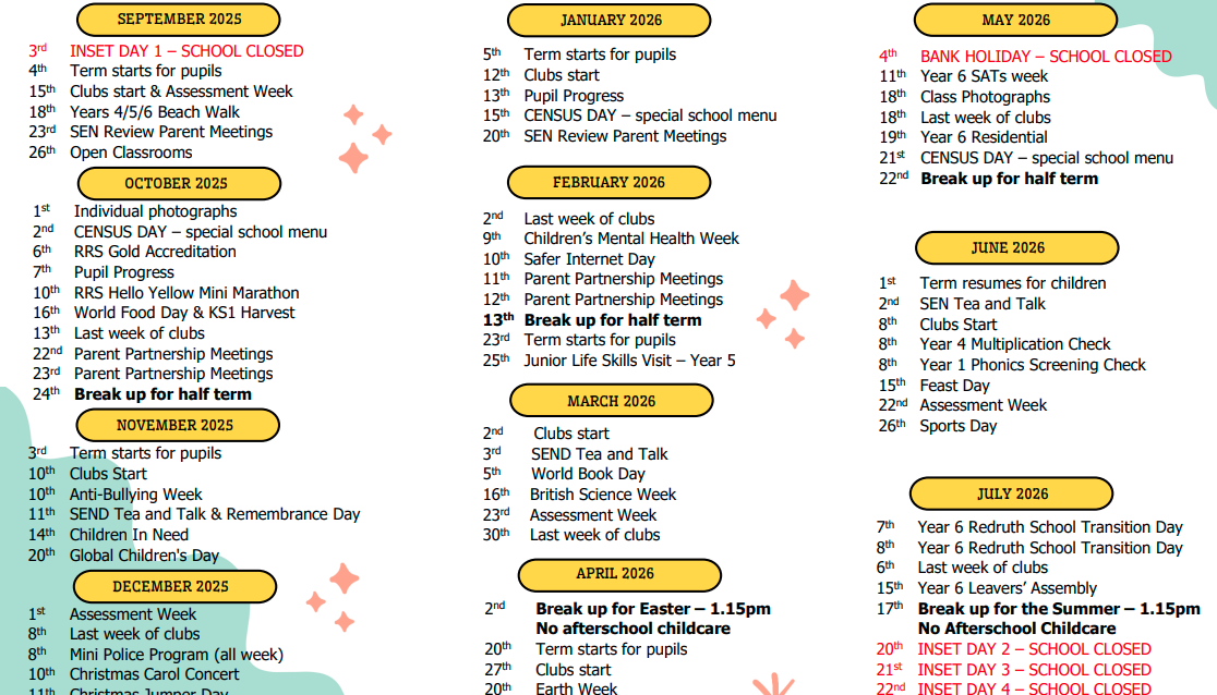 Parent Calendar 2025-2026