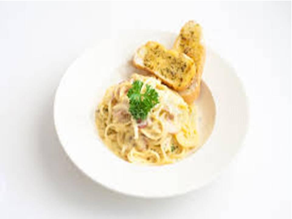 Pasta Carbonara and garlic bread