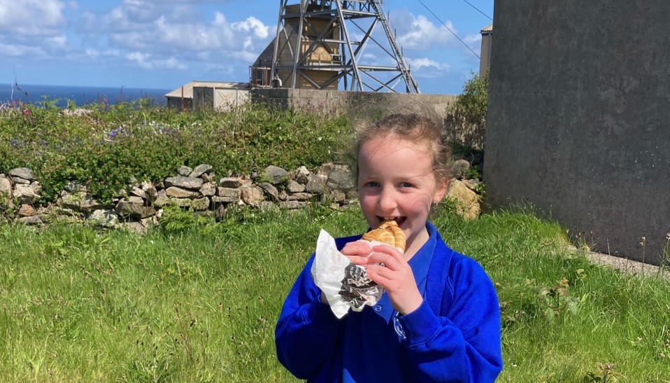 Enjoying a pasty at Geevor Mine