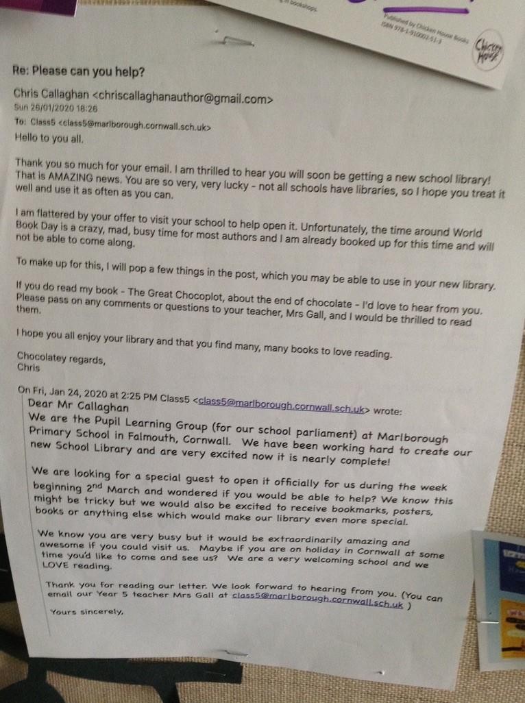 Our learning group contacted children's authors to help us with our Library launch!