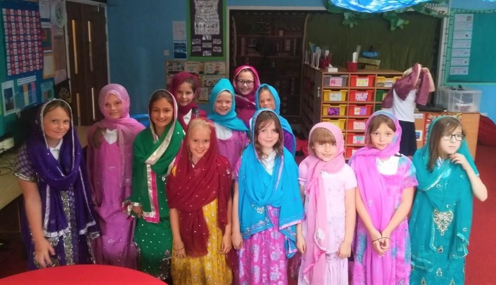 Children dressed up for school play