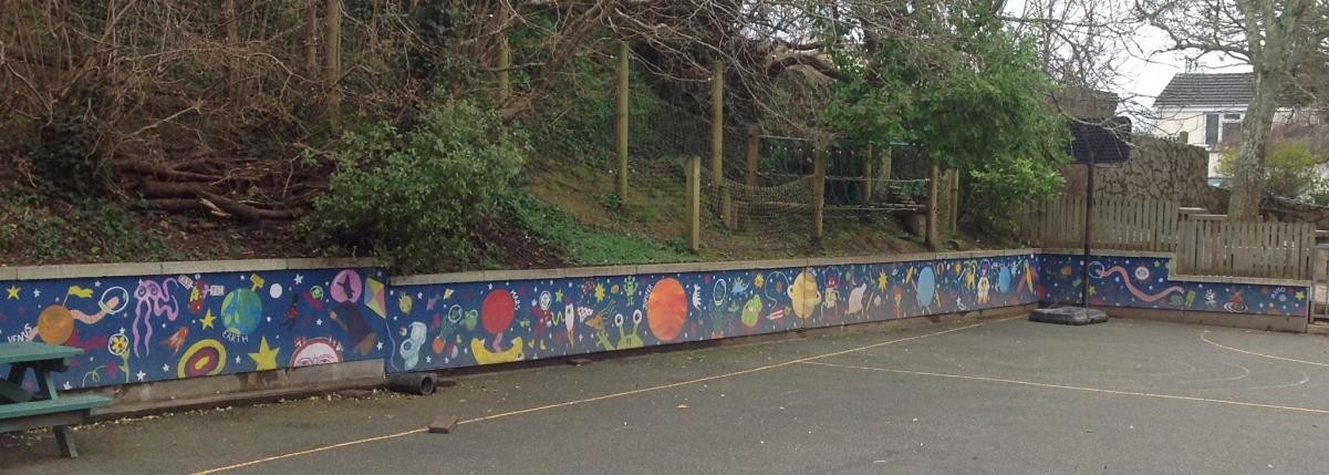 Our school environment group worked with Falmouth University illustration students to design new murals for our playgrounds