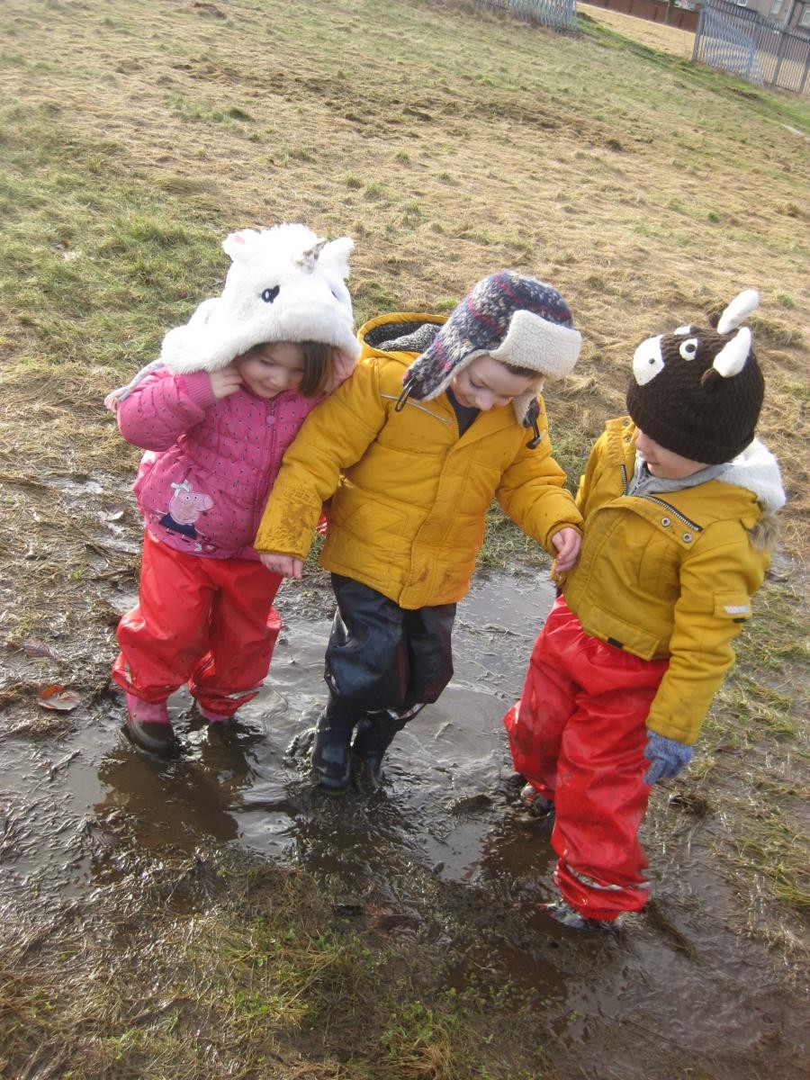 Muddy puddles are fun together!
