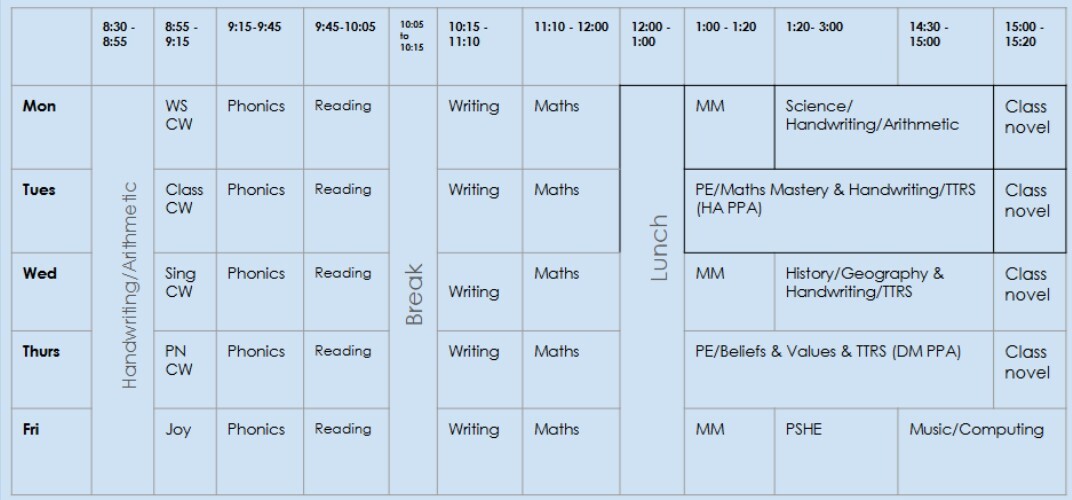 Year 2 Timetable 2026-2027