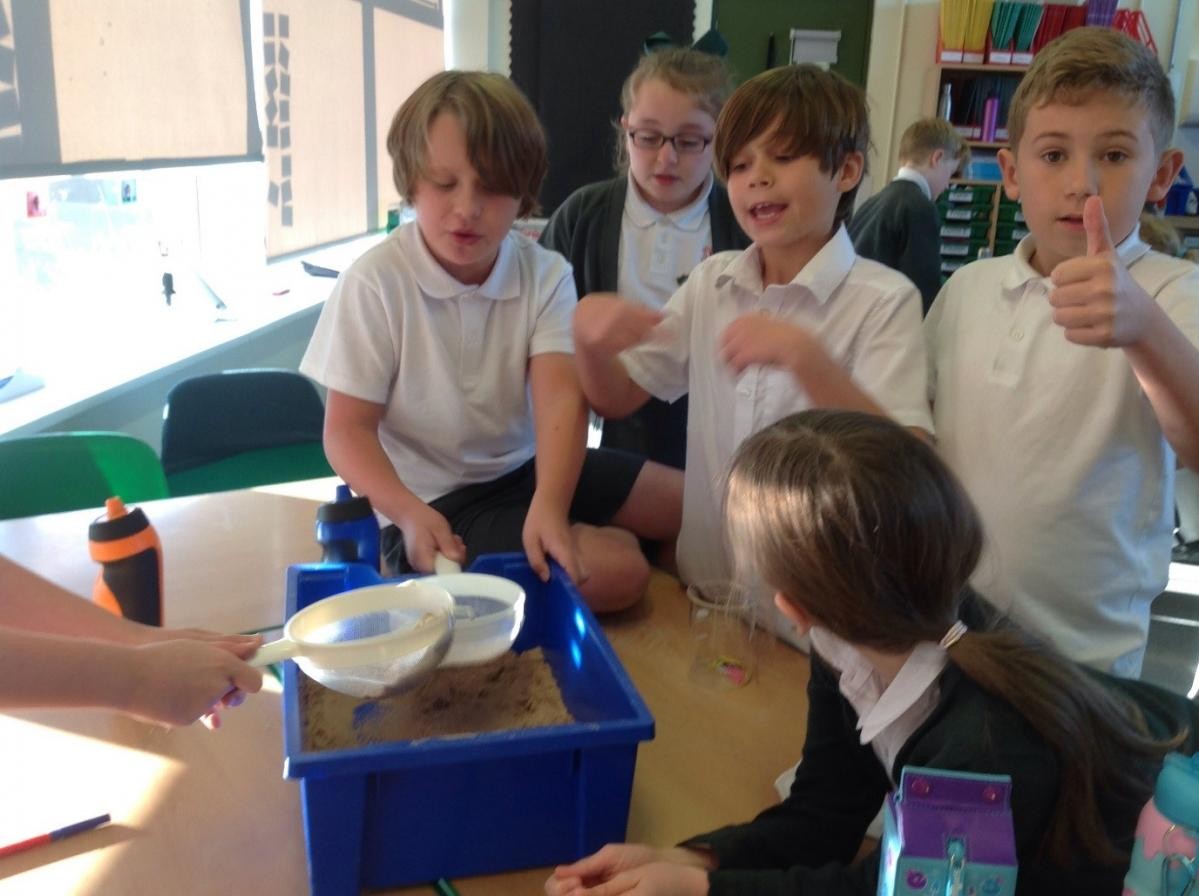 Year 5  investigating separating of materials.