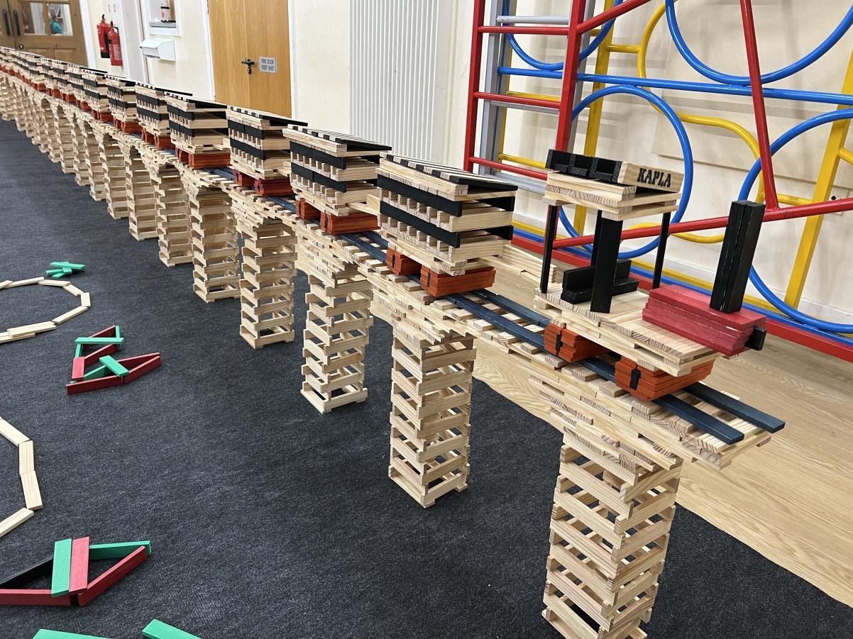 Model train made from wooden blocks