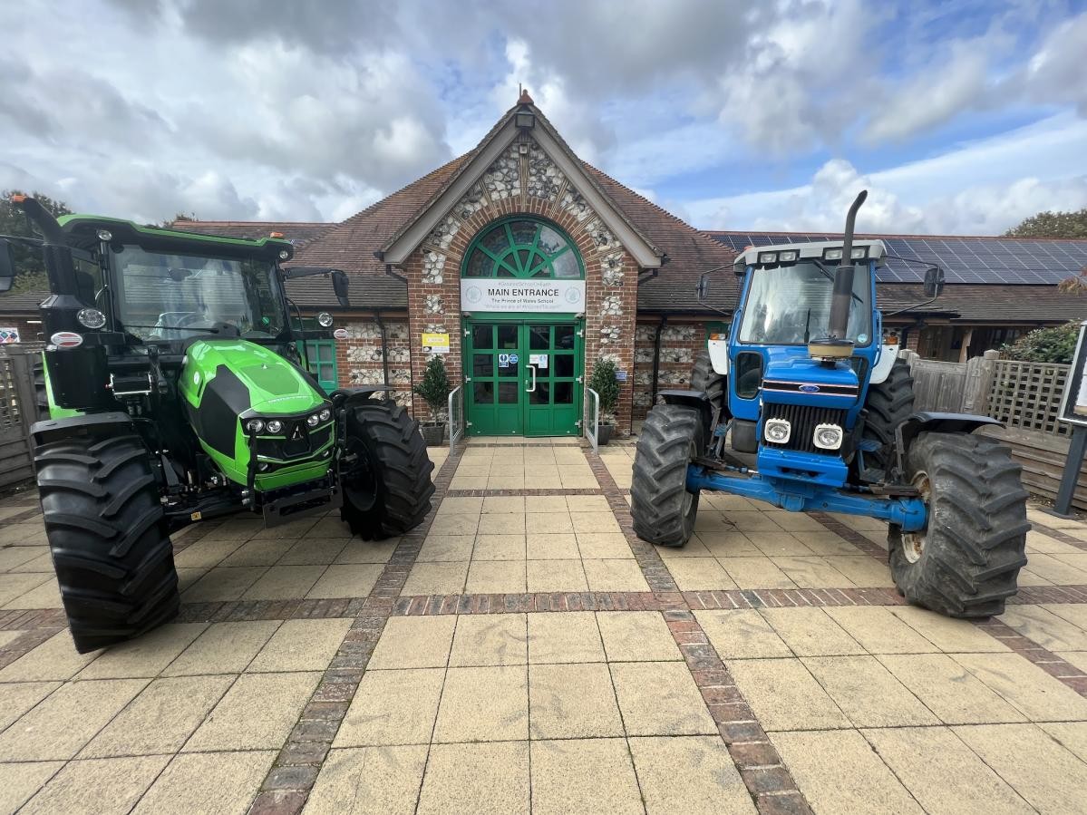 Tractors outside the school