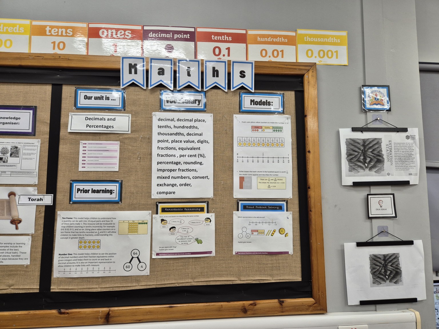 Maths Working Wall - Decimals and Percentages
