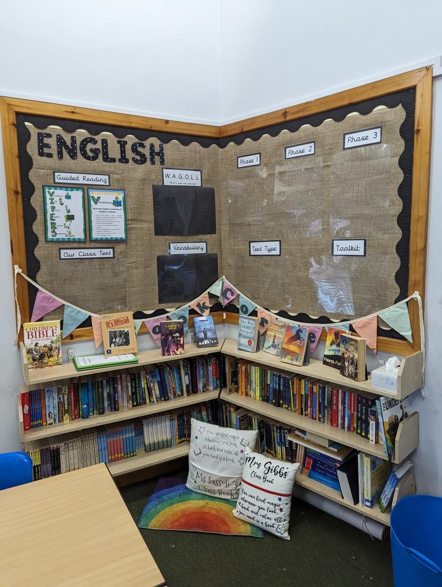 Our English working wall and book corner.