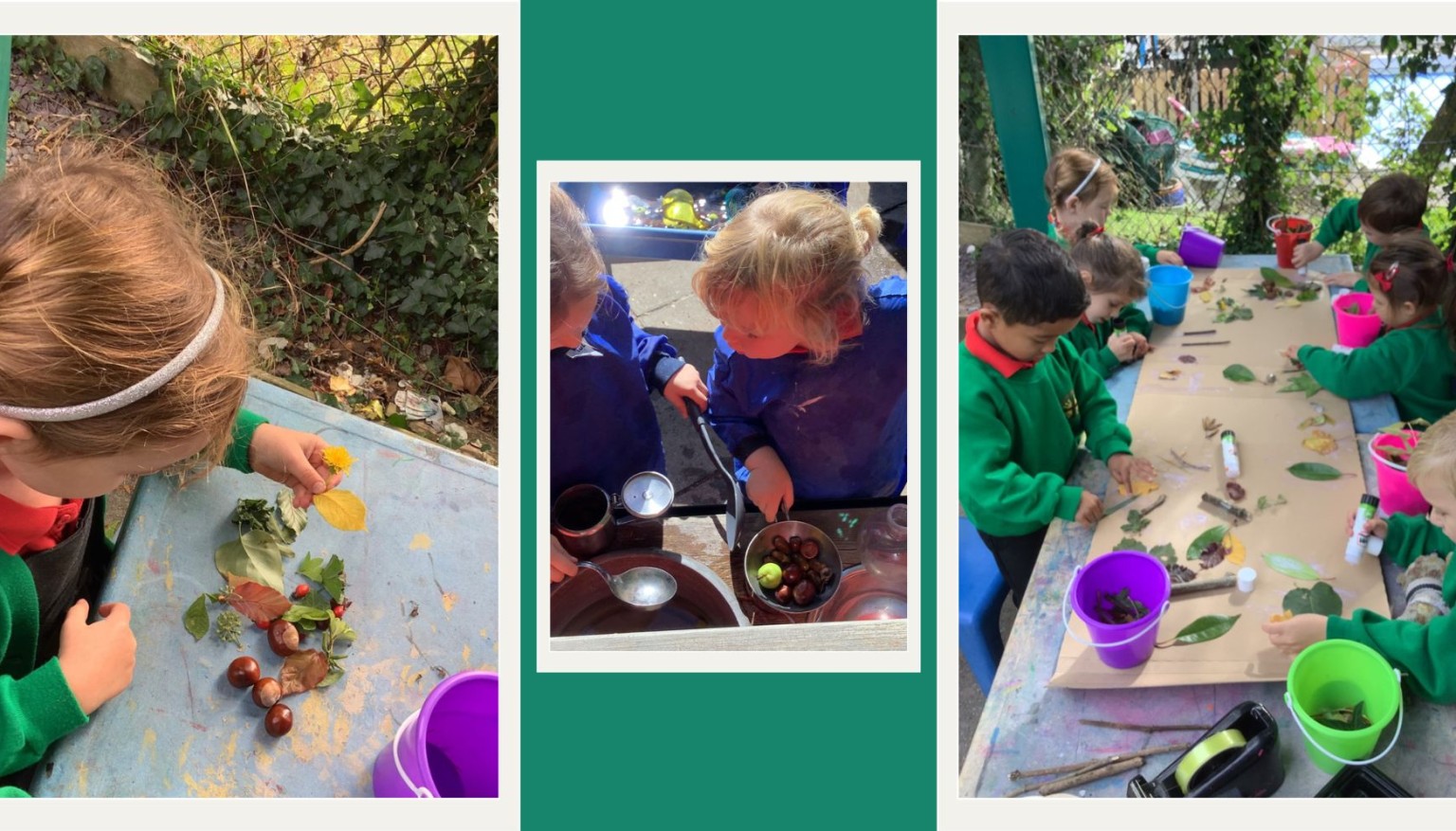 The children created a large collage of all the wonderful things they found on a nature walk 