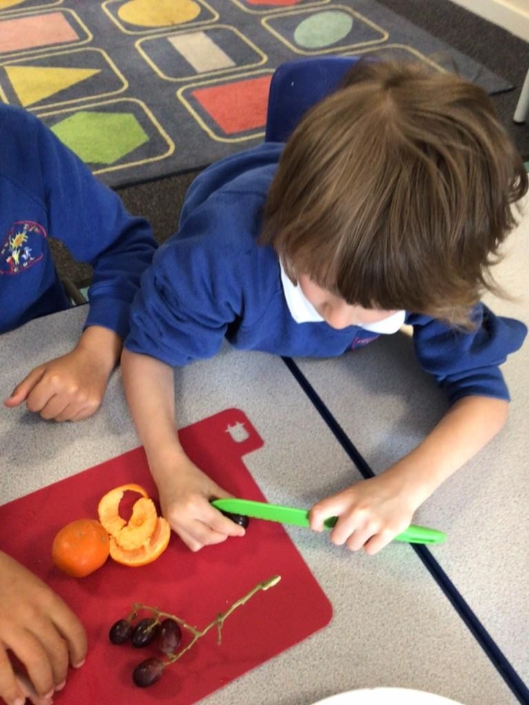 Making fruit kebabs in Year 1