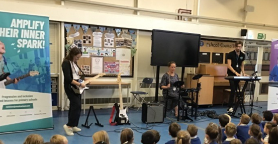 Mrs Green and Miss Orton had a great time playing in Ben's band!