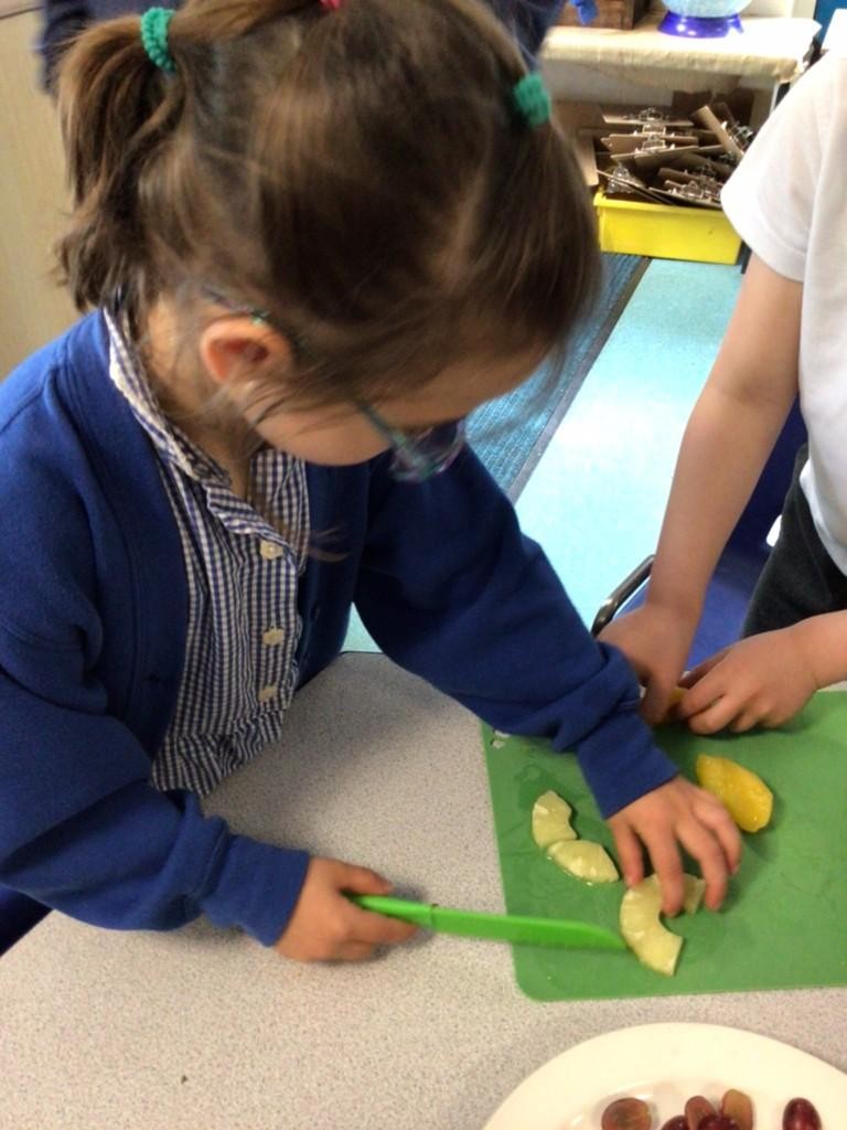 Making fruit kebabs in Year 1