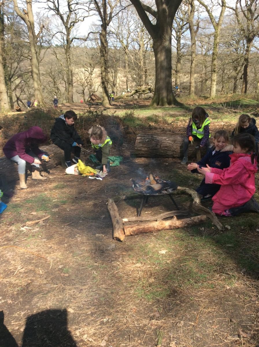 Week 5 we made a  fire and put in a tin of willow sticks to make charcoal.