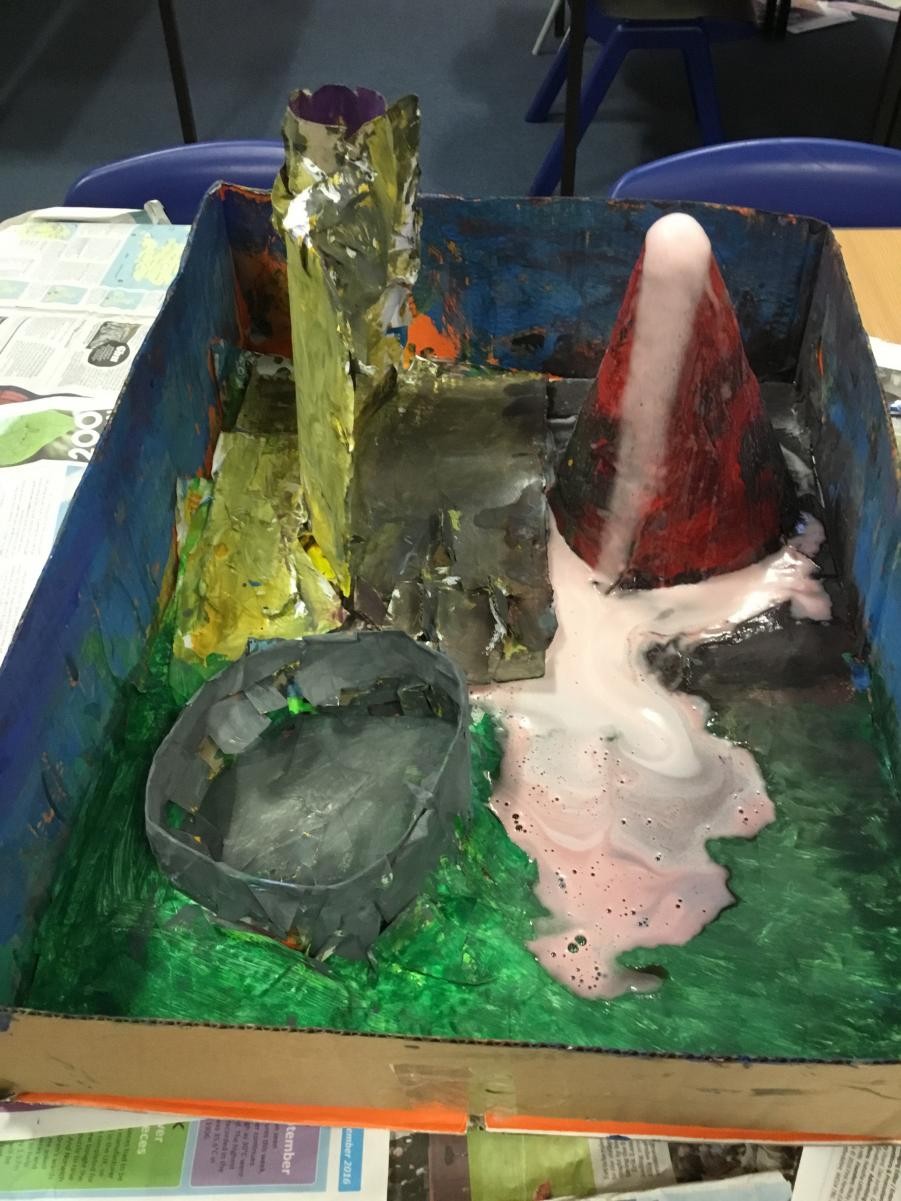 The volcano models demonstrated how lava flows from a volcano.