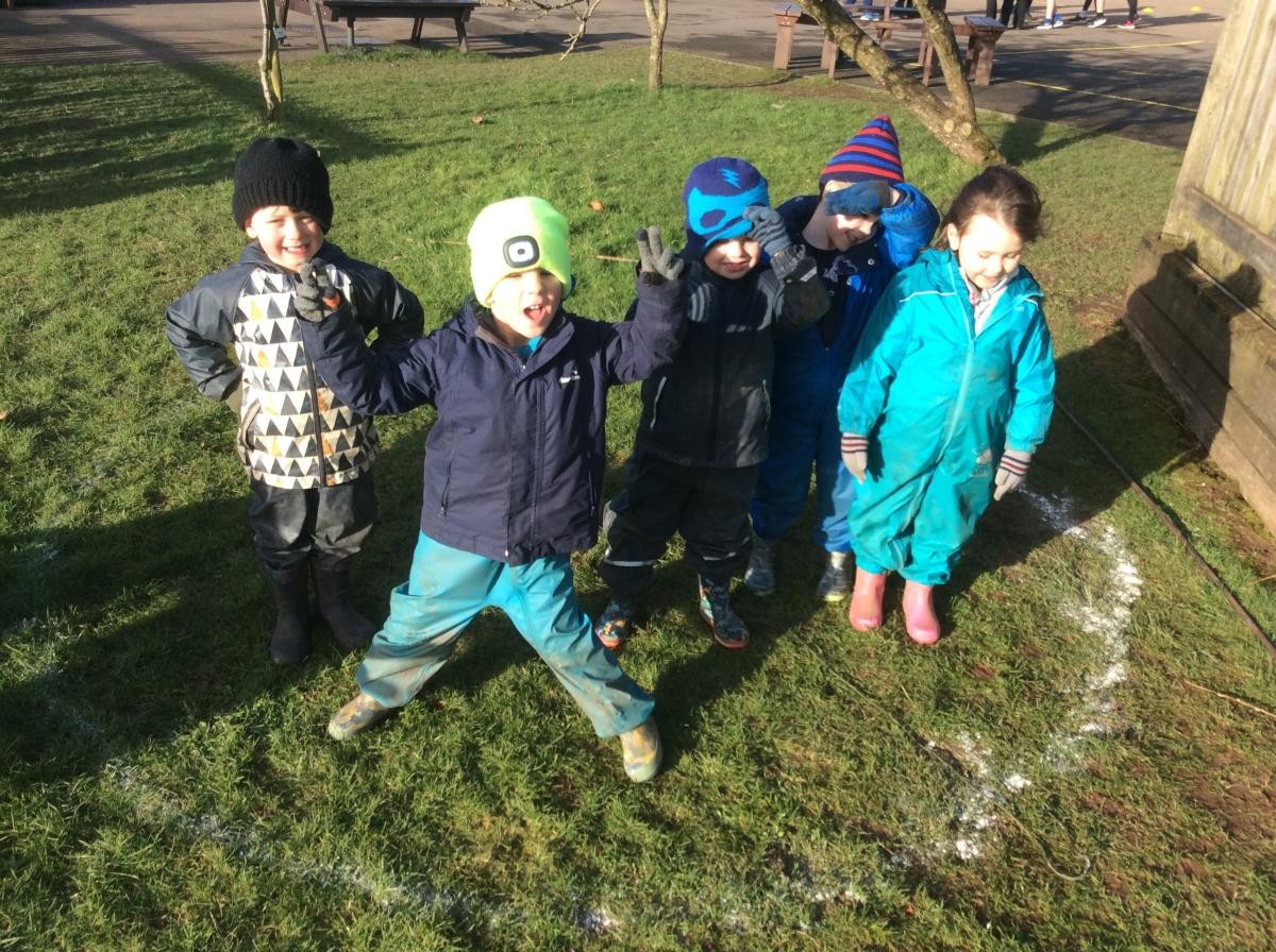 Oak Class marking out and digging the trench.