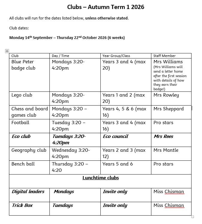 After school clubs