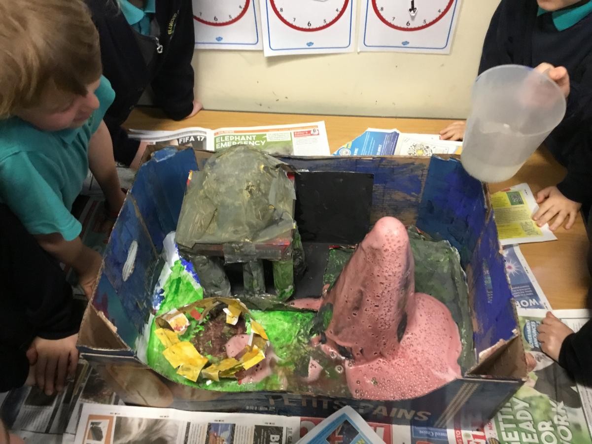 The model volcanoes demonstrated how lava flows away after an eruption.