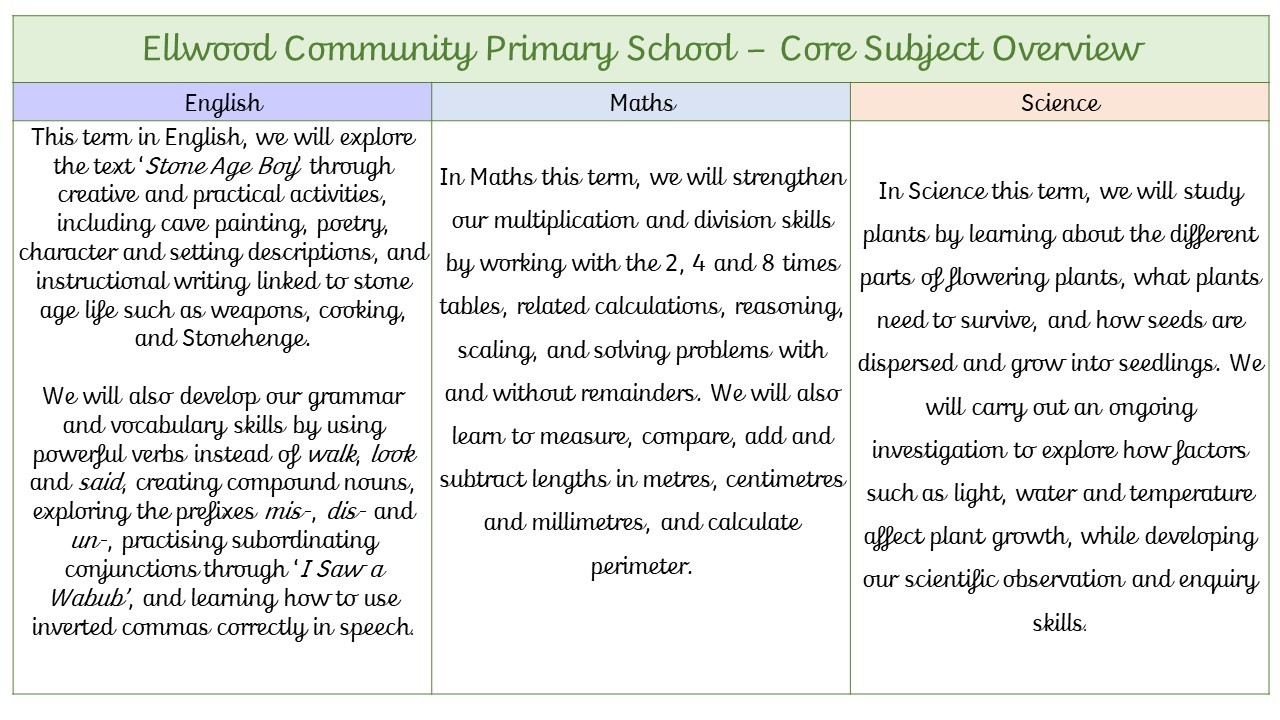 Year 3 Core subject overview - Spring 1