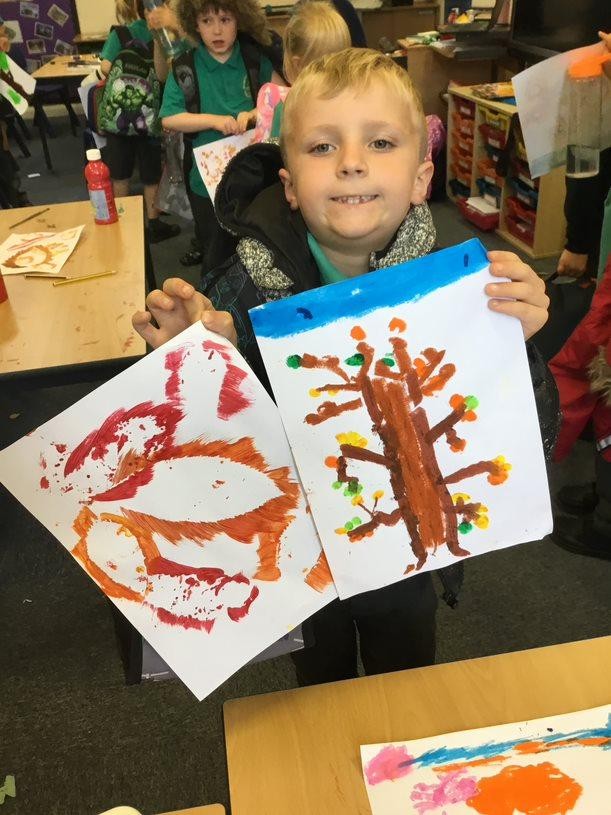 Creating autumn artwork.