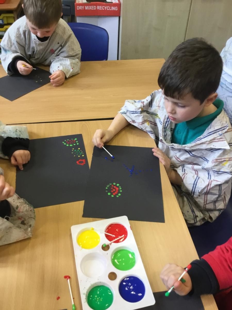 We enjoyed creating our Bonfire Night pictures after discussing the colours and shapes we see in fireworks.