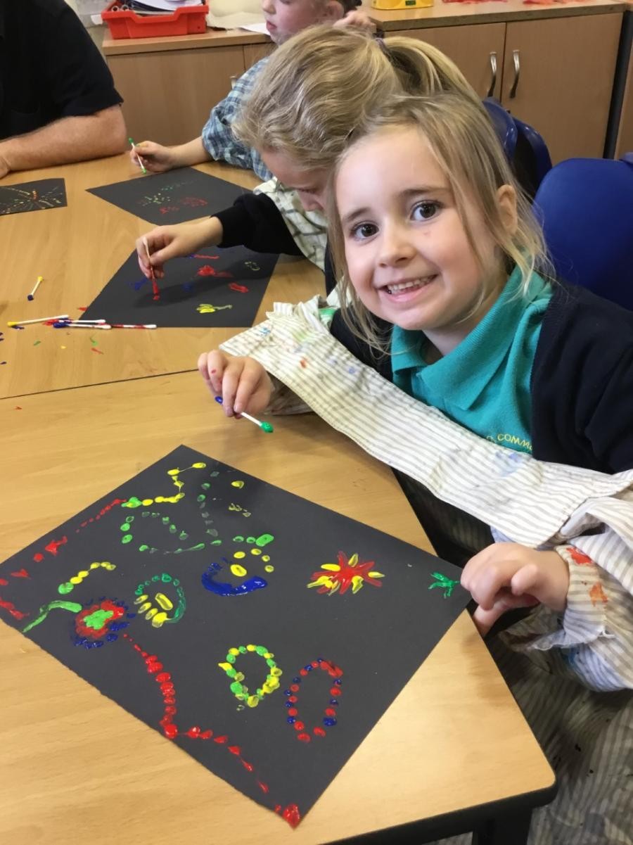 We enjoyed creating our Bonfire Night pictures after discussing the colours and shapes we see in fireworks.