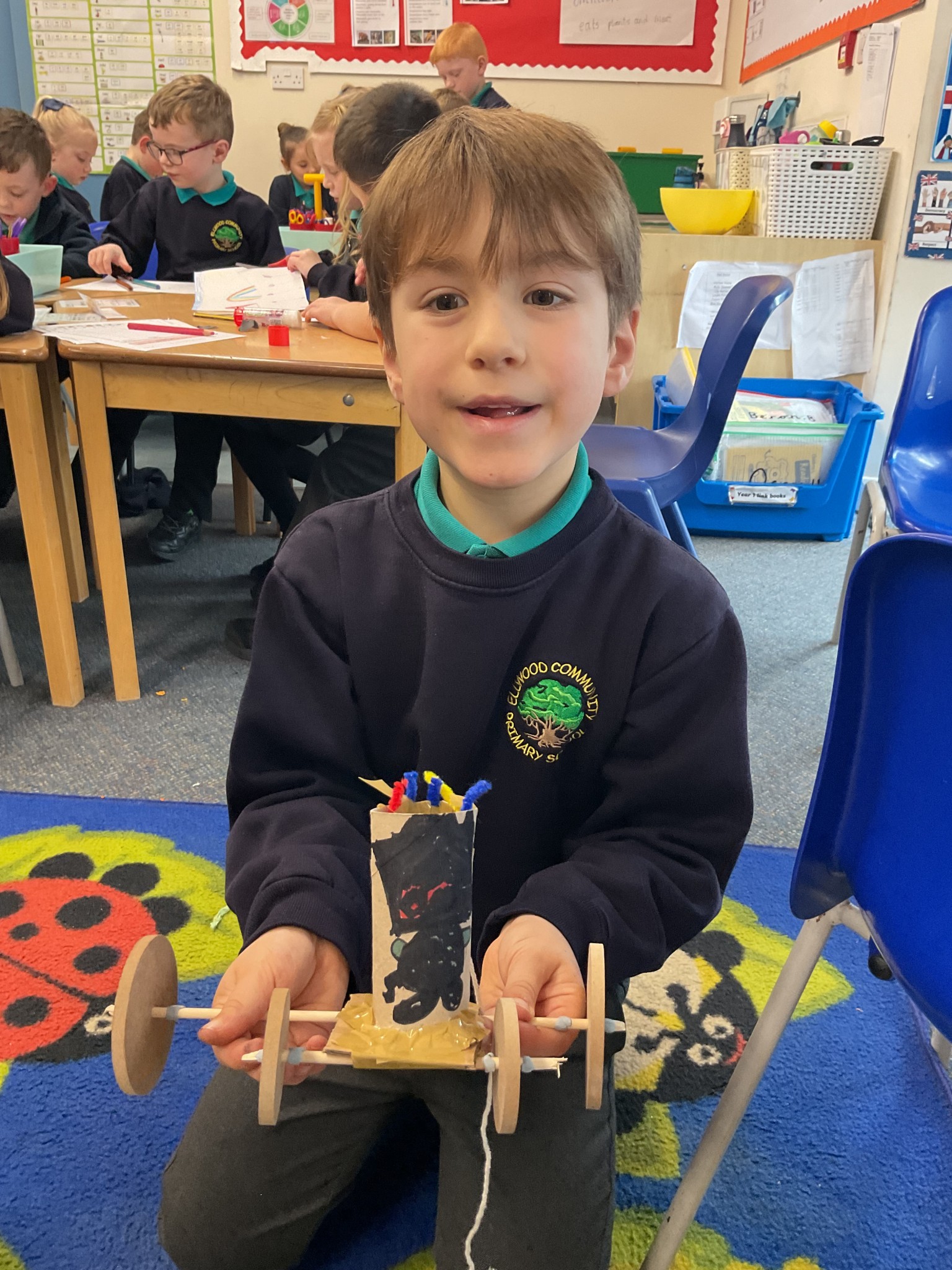 DT in Spring 1! Chestnut class learnt about wheels and axles. They created their own pull-along toy!