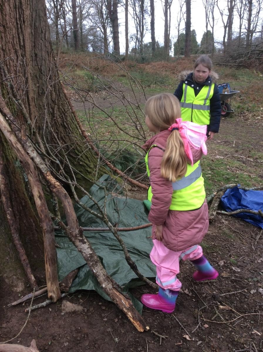 Week 2 making larger dens up at the log circle.
